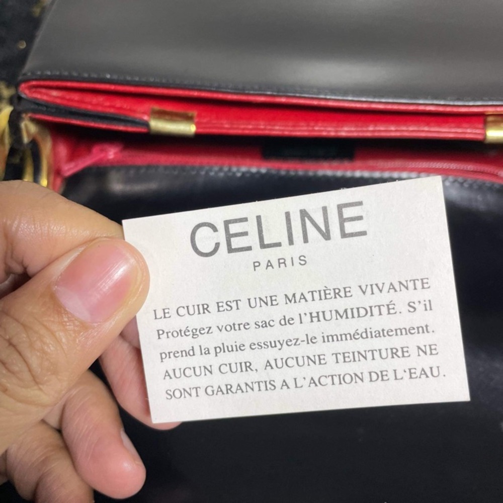 SALE:AUTHENTIC CELINE BLACK SQUARE LEATHER SHOULDER BAG - RUBS AS IS - Picture 5 of 13
